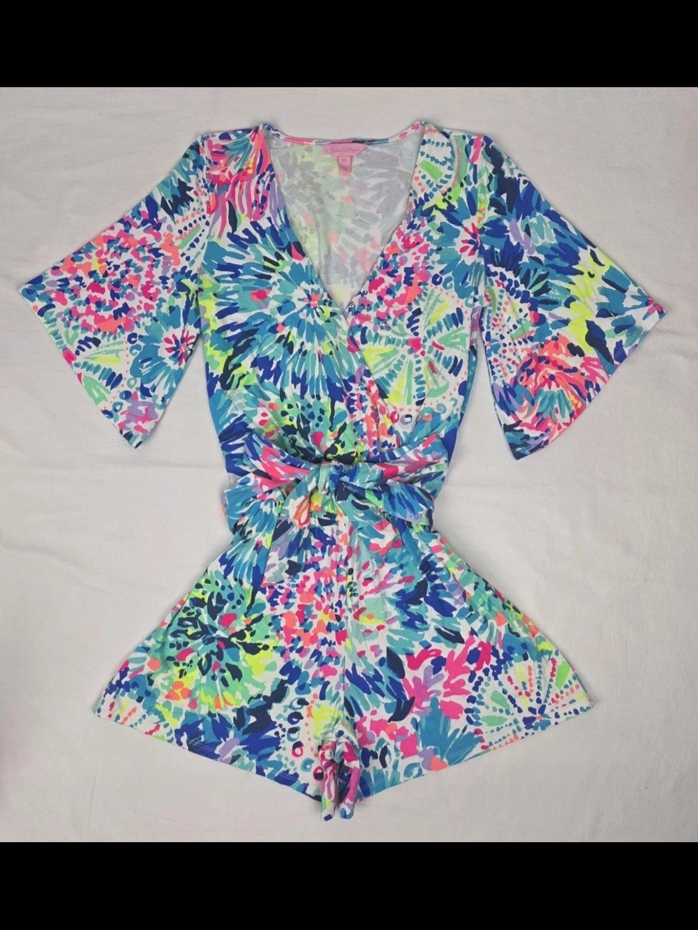 Lilly Pulitzer Madilyn Romper Multi Dive In Tie Waist Wrap Style Sz XS